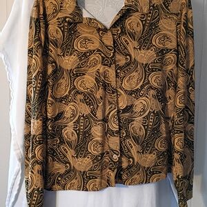 Caslon Paisley Button Down Shirt - Black and Tan
